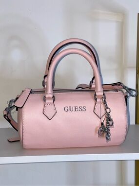 Guess Pink Barrel Satchel Bag With Charms